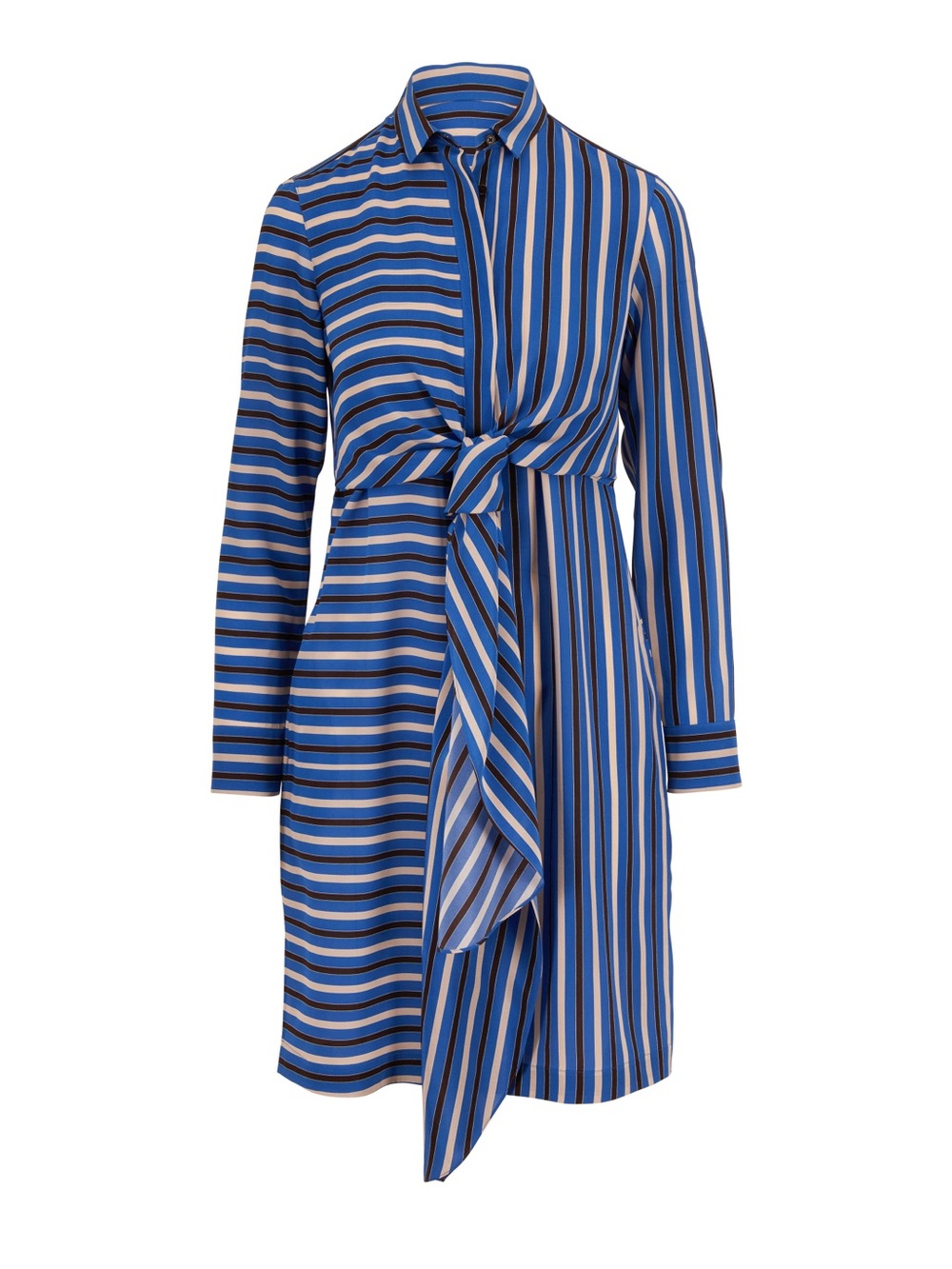 Akris Punto Blue Stripe 100% Silk Wrap Tie Front Long Sleeve Shirt Dress READ